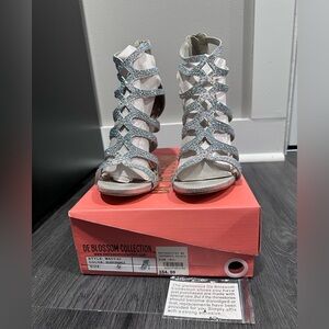 De Blossom Collection Silver Sparkle Strap Heels